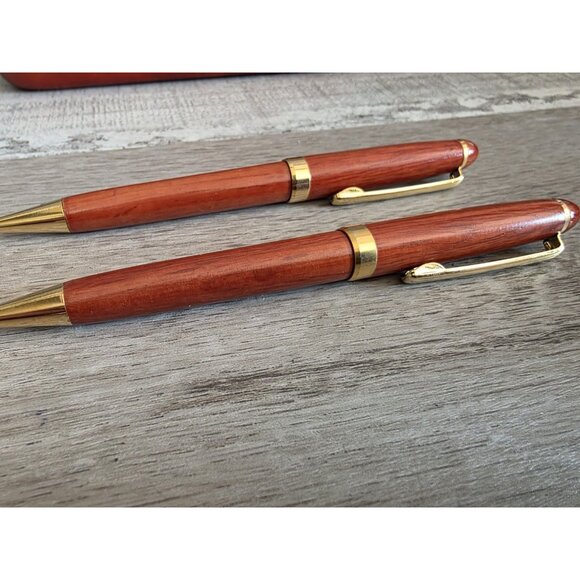 Michael C. Fina Fifth Avenue Wood Two Ballpoint Pen Set In Wood Box Retired b205 - Picture 6 of 9